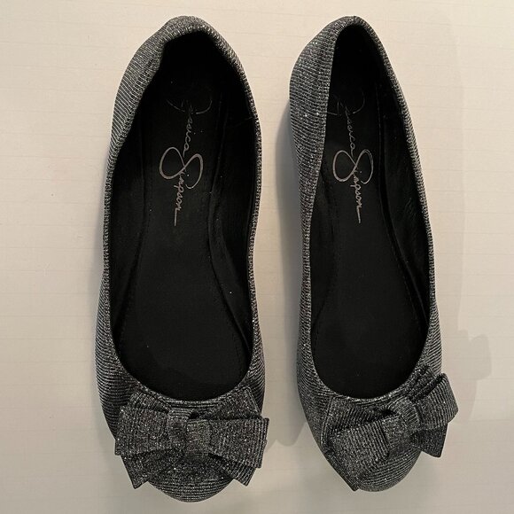 Jessica Simpson Mugara Slip on Ballet Flats with Bow Black Metallic Women's 7.5M - Picture 7 of 9